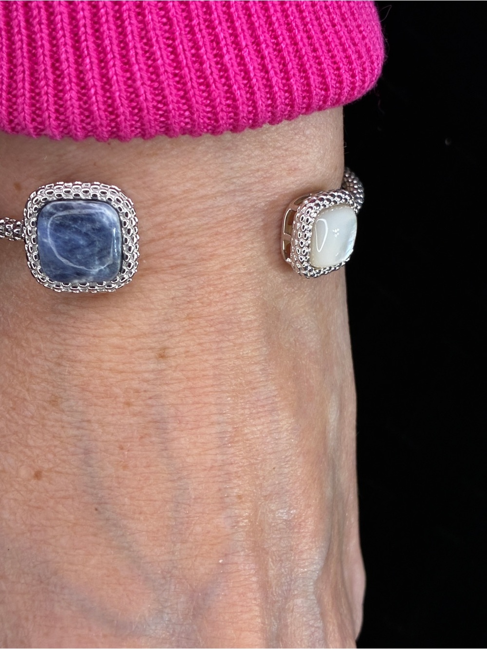 Silpada Sterling Silver lupus & pearl gemstone Cuff Bracelet